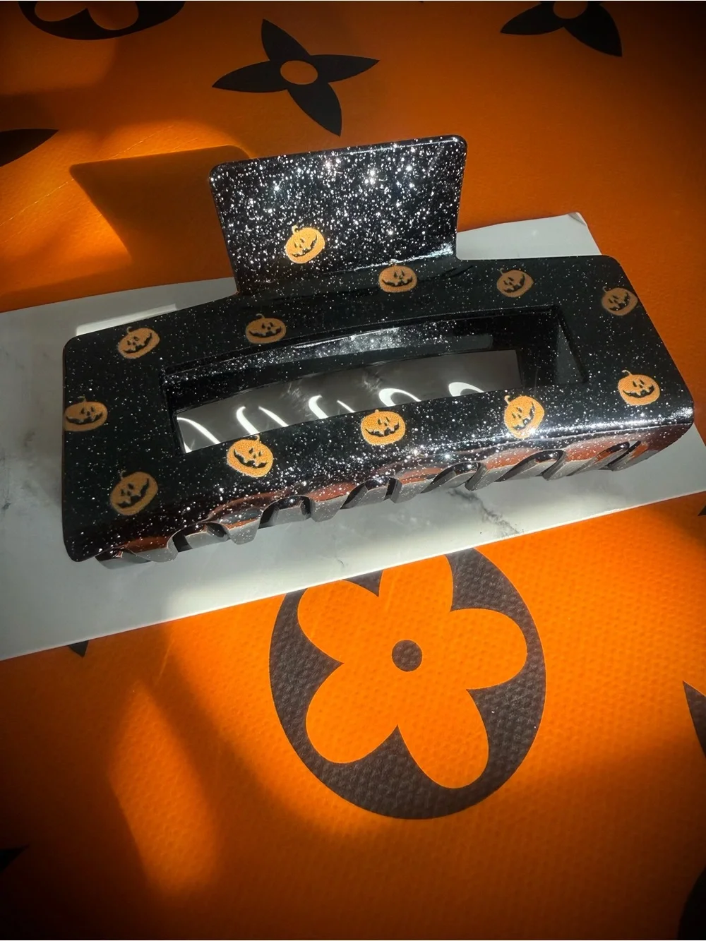 Target Black Glitter Pumpkin Hair Claw Clip